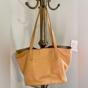 GiGi New York tan leather snakeskin embossed tote